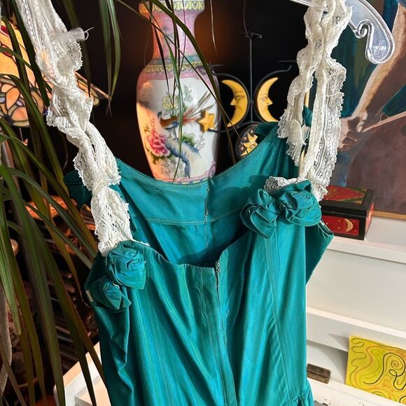Vintage 50s 60s Stunning Teal iridescent Prom Dress Ball Gown Cocktail XS - Picture 8 of 16